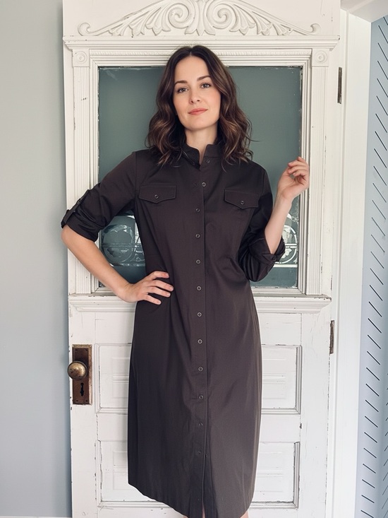 Tahari Dresses & Skirts - Tahari Olive Green Button-Front Midi Shirt Dress